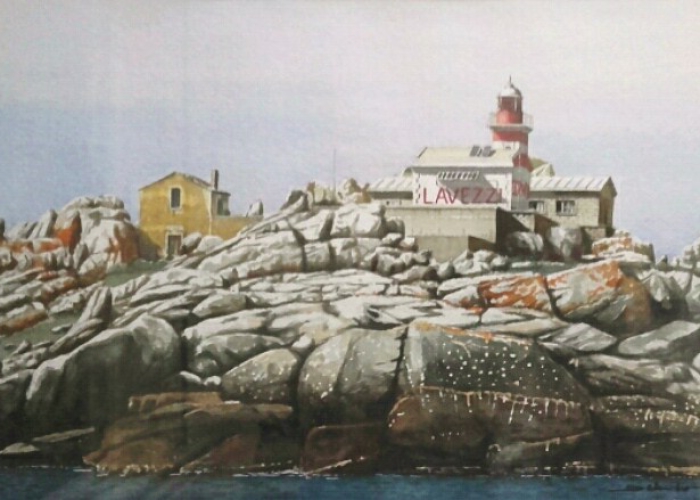 Le phare des îles Lavezzi - Aquarelle David d'Alessandro