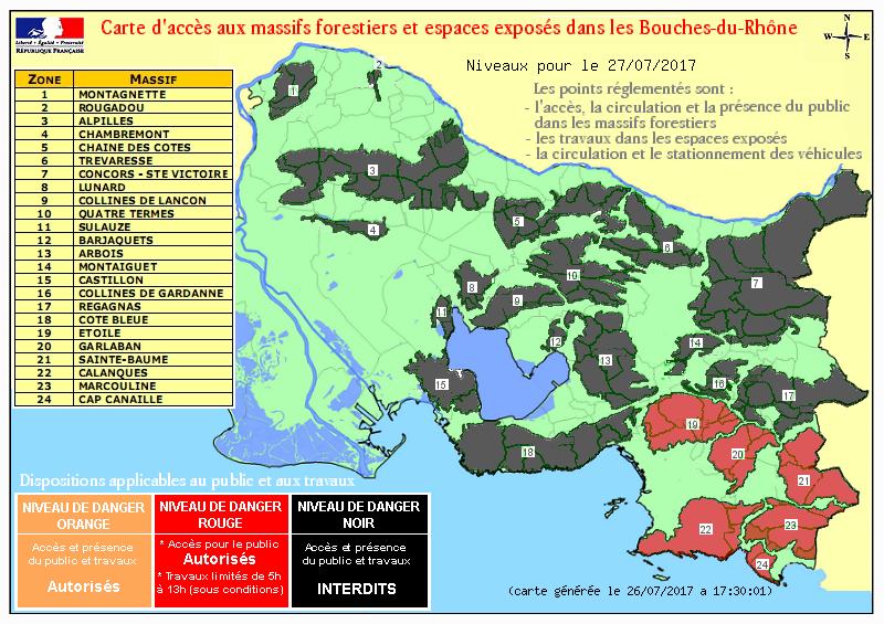 Risques incendies - Carte d'accès aux massifs 13 Bouches du Rhône