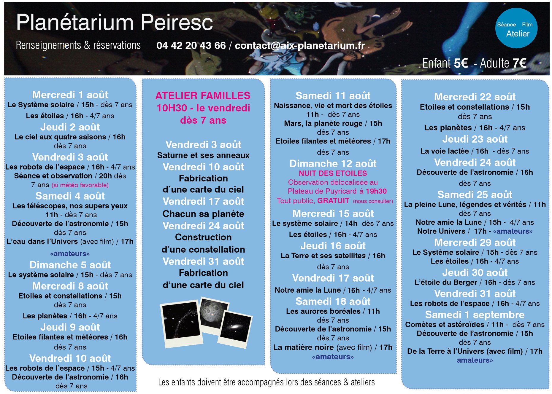 Planetarium Peiresc Aix en Provence Programme août 2018