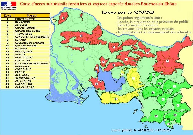 Carte accès massifs Bouches du Rhône